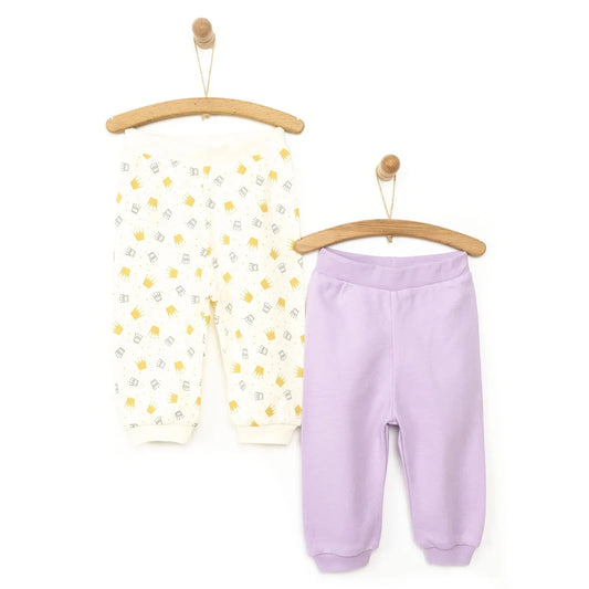 HelloBaby Basic Baby Girl Crown Printed Footless Bottom 2 pcs - Lilac