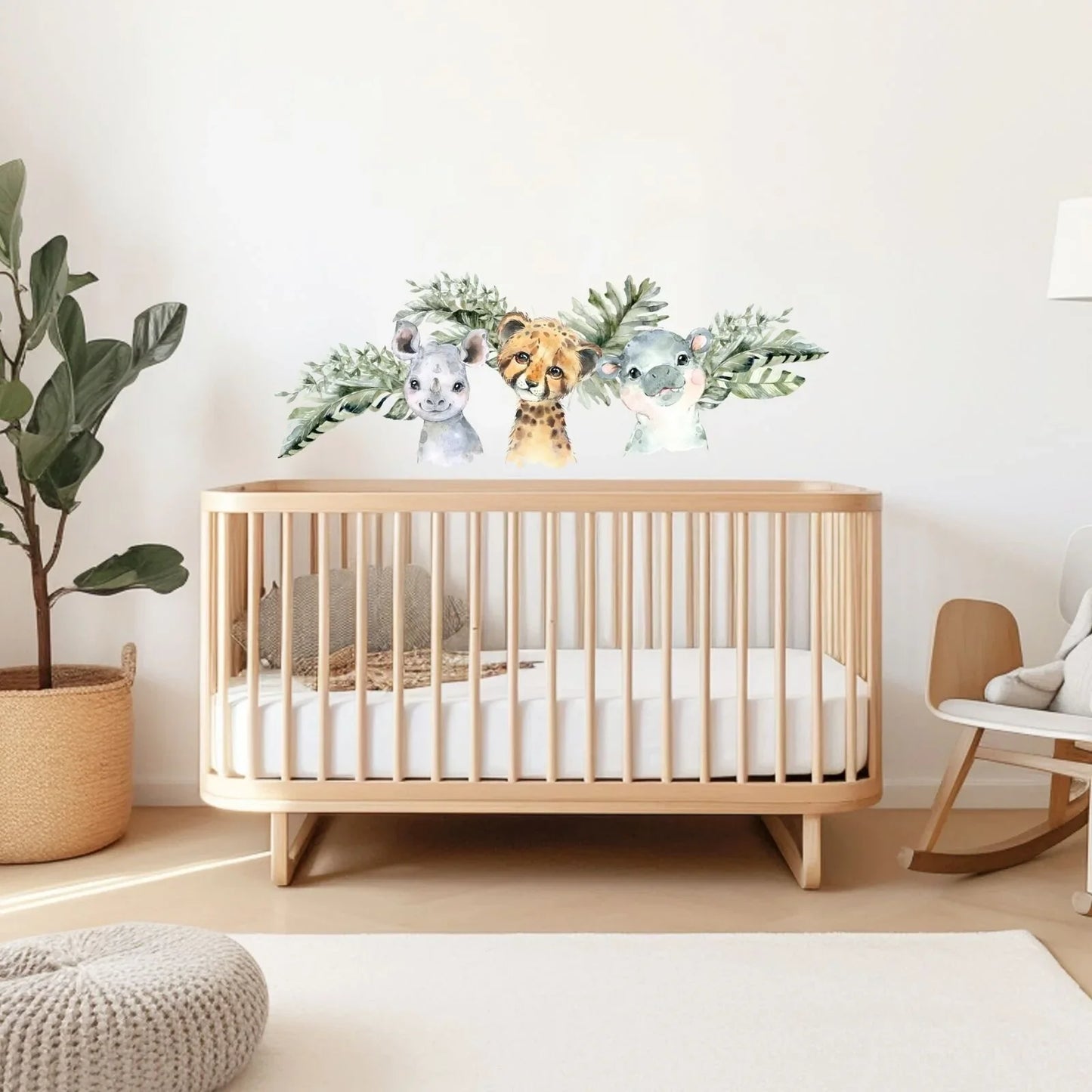 Live Vida Baby Safari Wall Sticker Leafy Hippo & Cheetah & Rhino 3 pcs