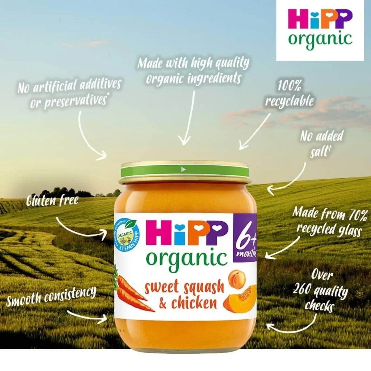 HiPP Organic Sweet Squash & Chicken Baby Food Jar 6+ months 125g