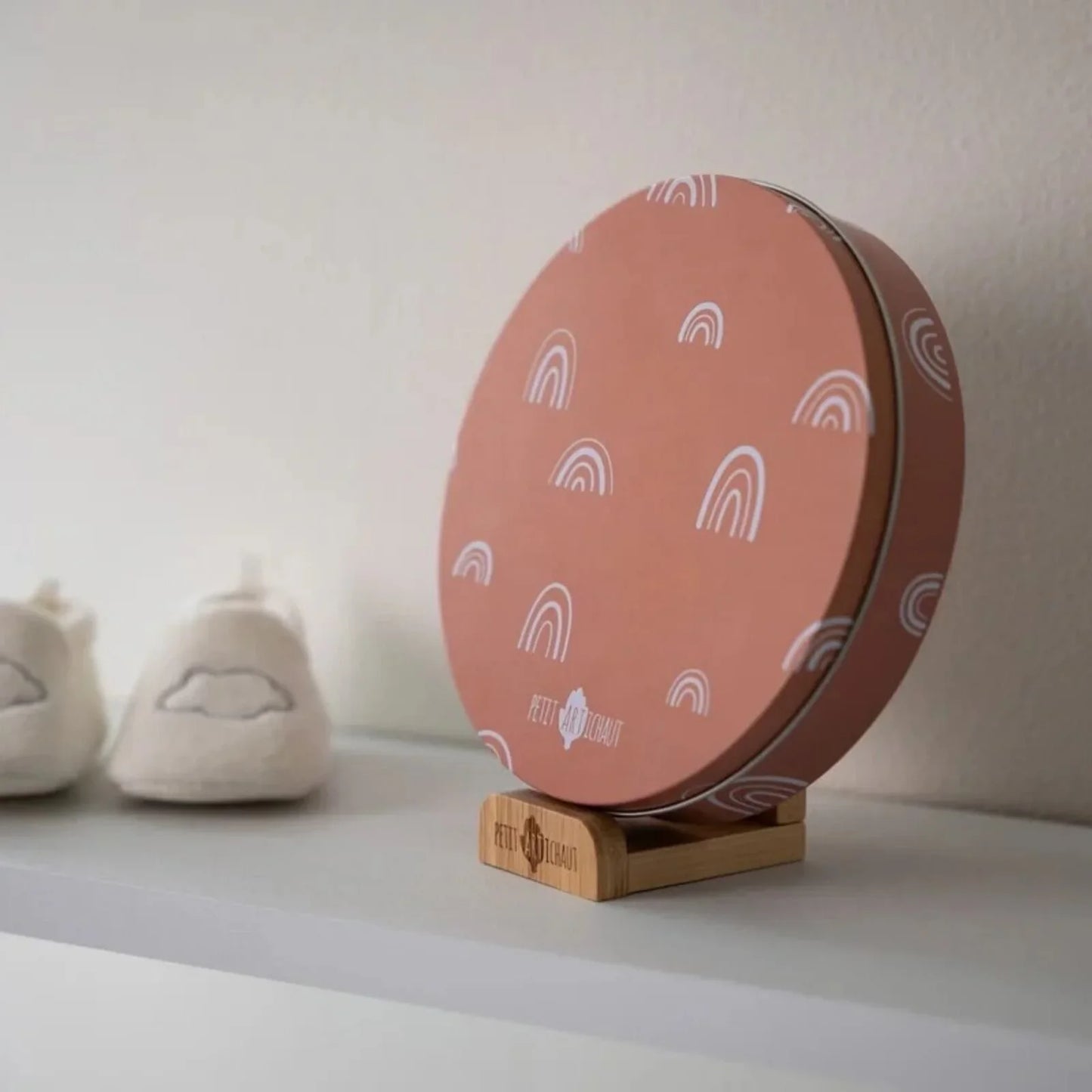 Petit Artichaut Baby Hand & Foot Imprints Round Box - Rainbow Terracotta