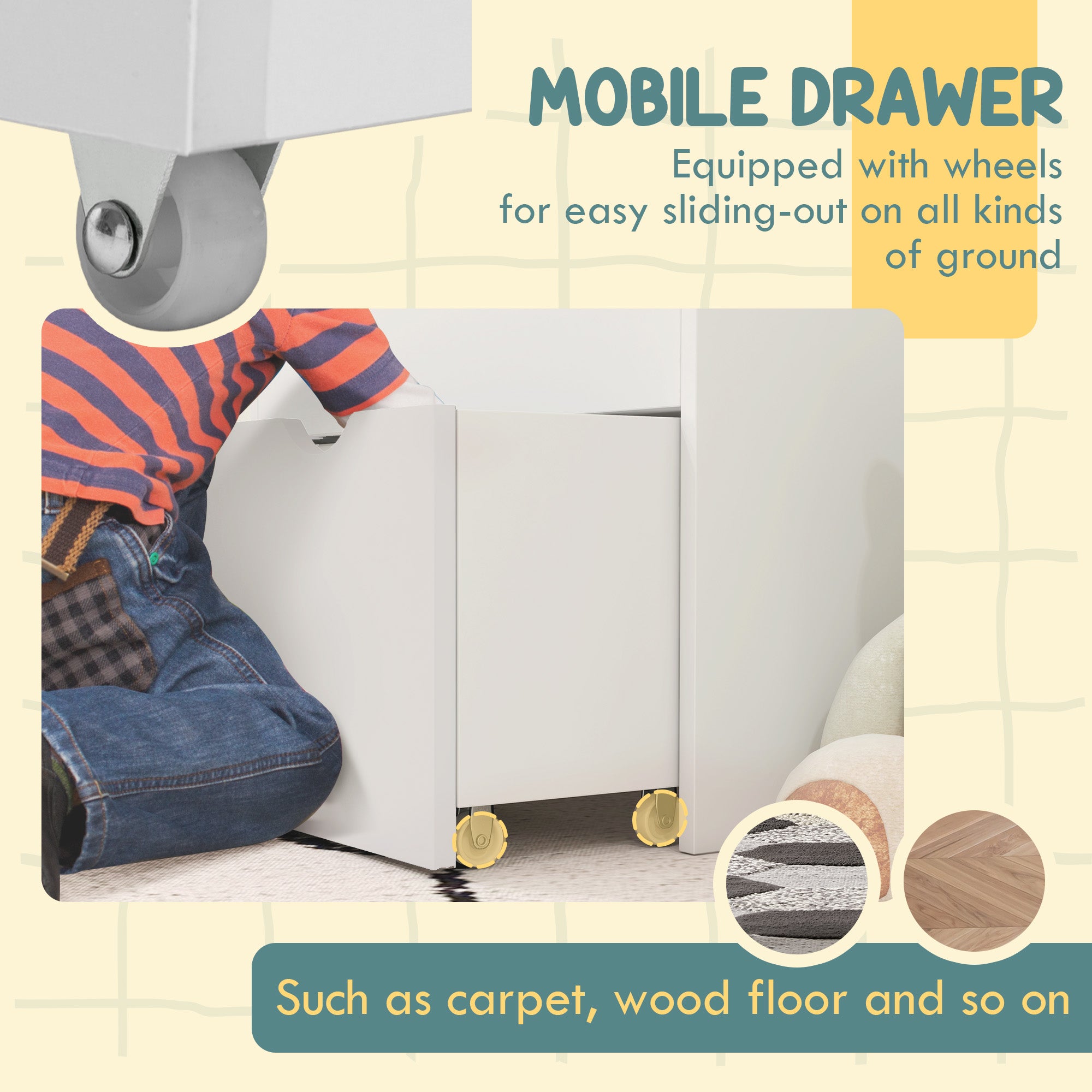 AIYAPLAY Bookcase for Kids with Shelves, Drawer, Bookcase for Bedroom, Playroom in White-4