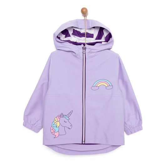 Midimod Basic Unicorn Printed Baby Girl Raincoat - Purple