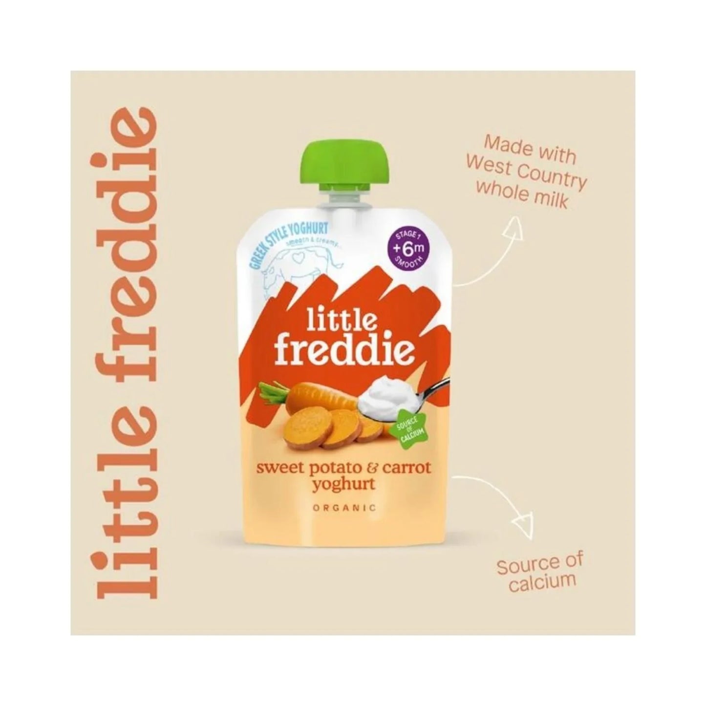 Little Freddie Organic Sweet Potato & Carrot Yoghurt Baby Food Pouch 6+ months 100g