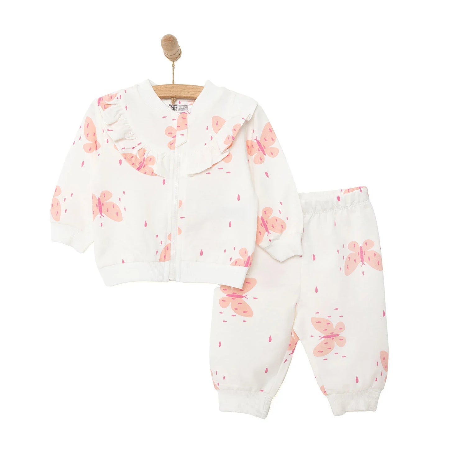 HelloBaby Basic Baby Girl Zippered Joggers - Ecru