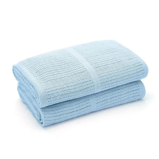 Bloomsbury Mill Organic Cotton Cellular Blankets Newborn Gift Set 2 pcs - Blue