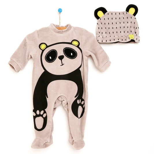 Cassiope Newborn Panda Velvet Jumpsuit - Grey