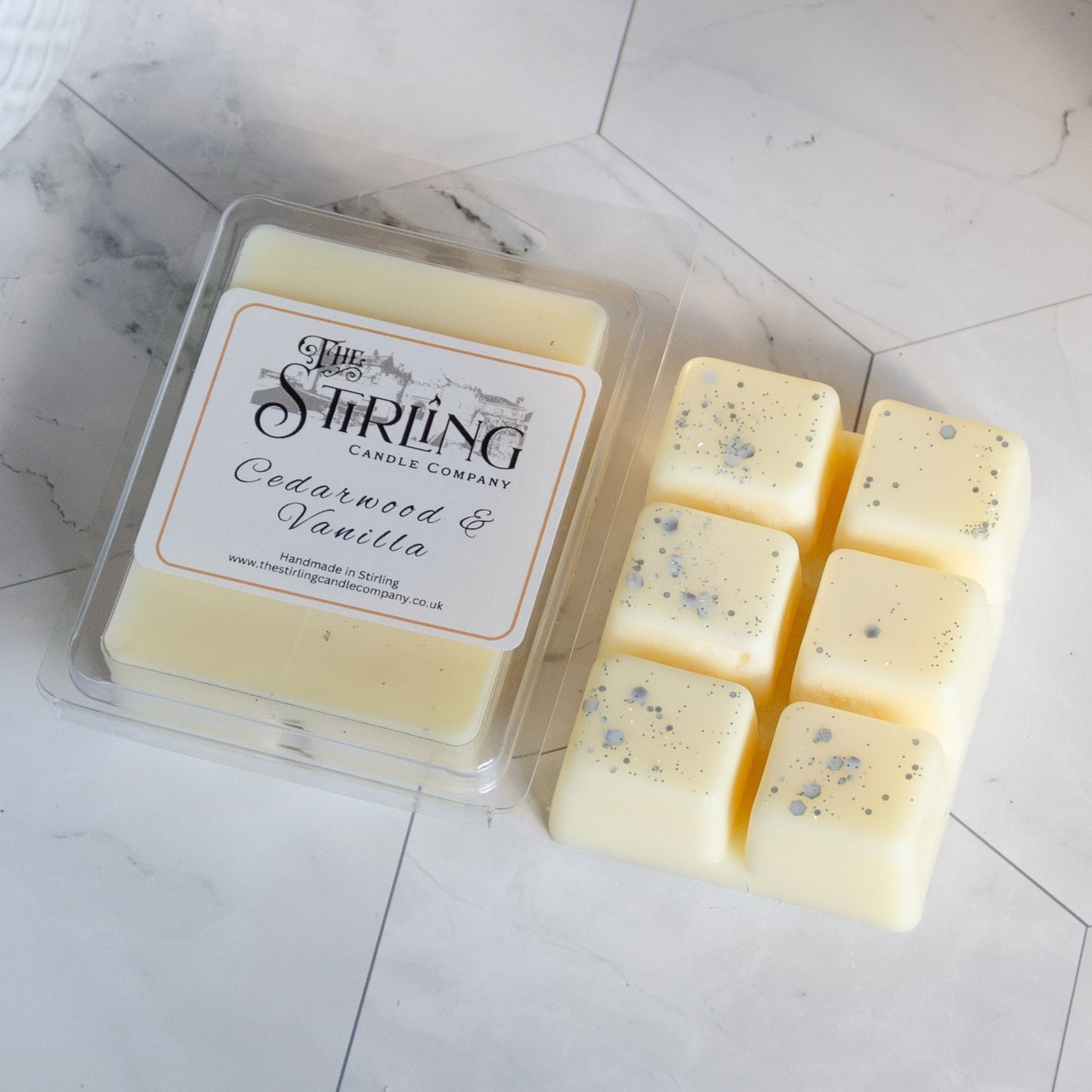 Cedarwood & Vanilla - Wax Melt Clamshell - mezetto Shopify Collective The Stirling Candle Company