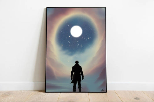 Celestial Contemplation – Cosmic Moon Art Print - mezetto KEOLIX KEOLIX