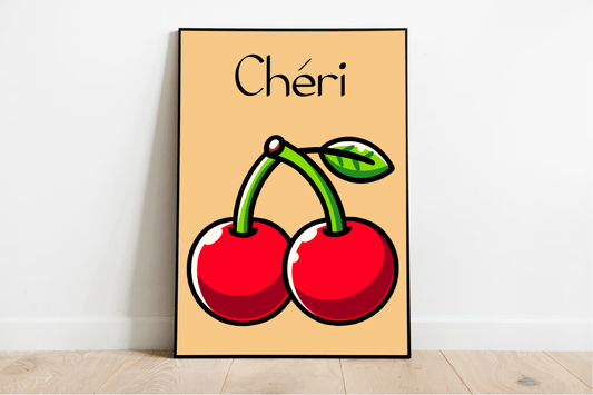 Chéri Cherries Art Print | Cute French - Inspired Cherry Poster - mezetto KEOLIX KEOLIX