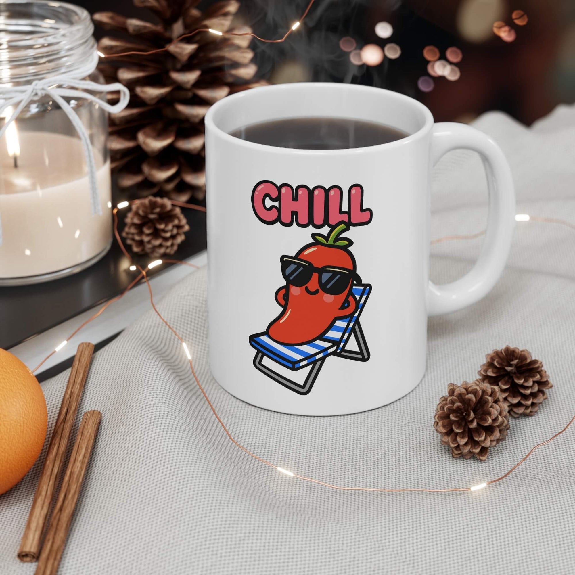 CHILL Cartoon Pepper Mug – Funny Cute Coffee Cup Gift