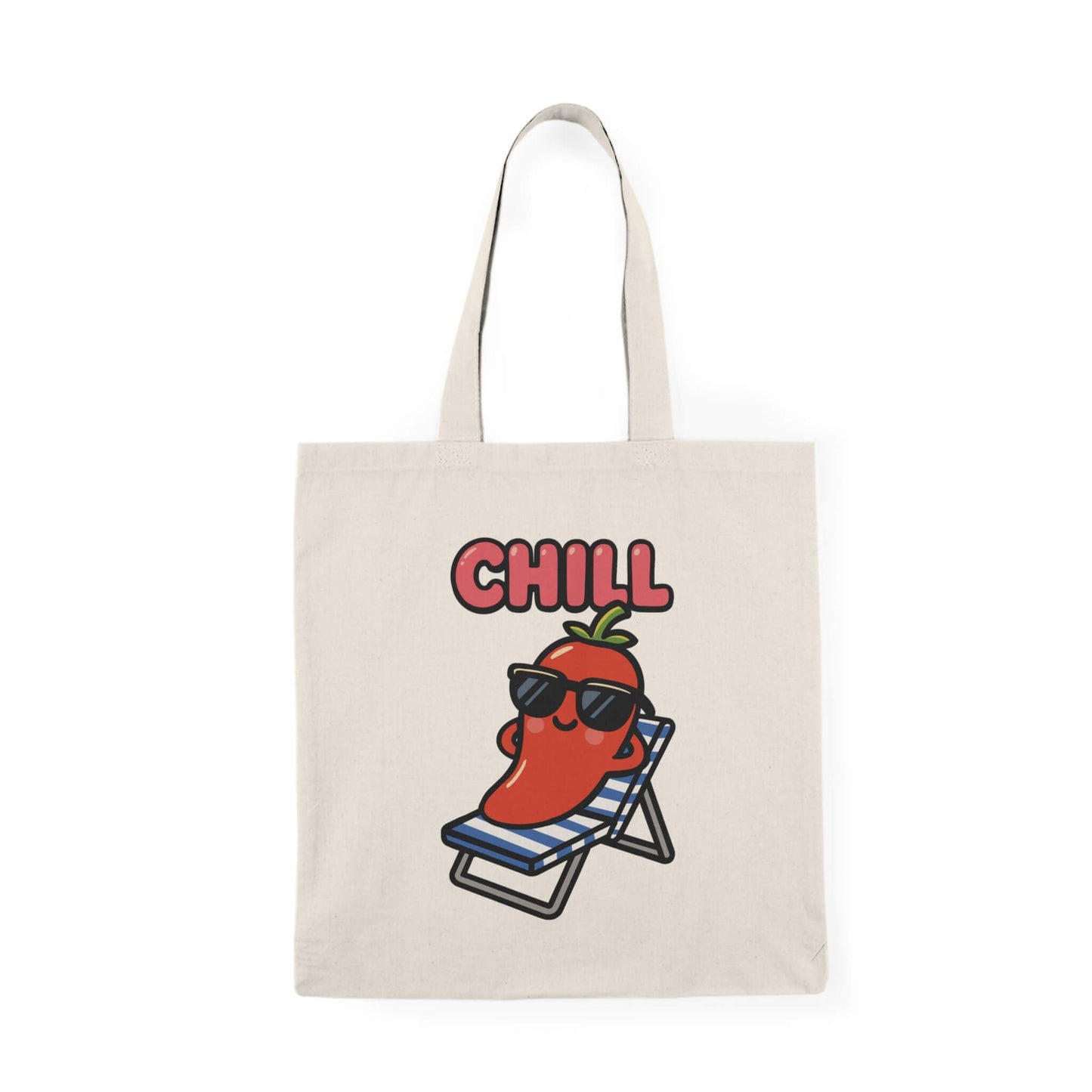 CHILL Cartoon Pepper Tote Bag – Funny Summer Grocery Shopper