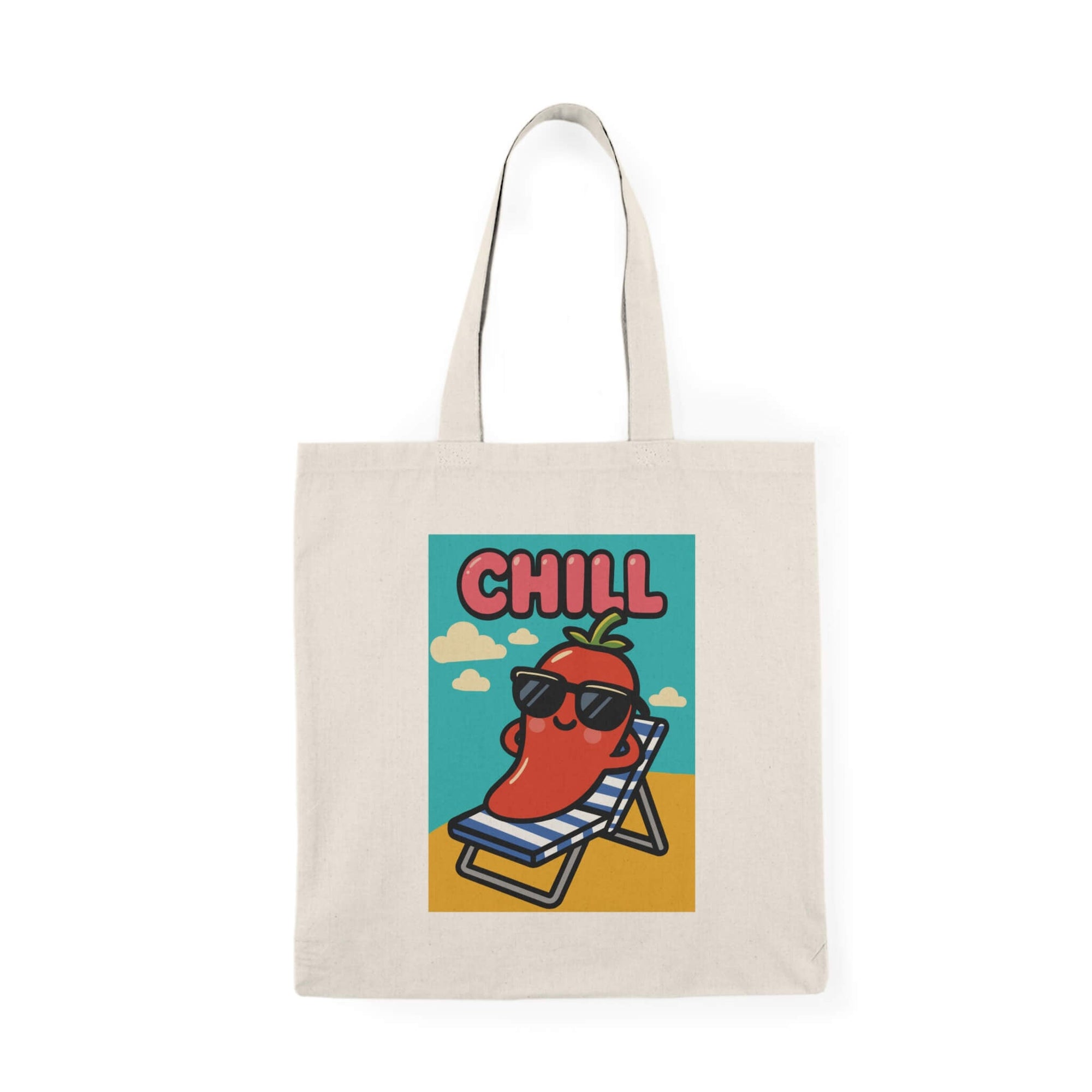 CHILL Cartoon Pepper Tote Bag – Funny Summer Grocery Shopper