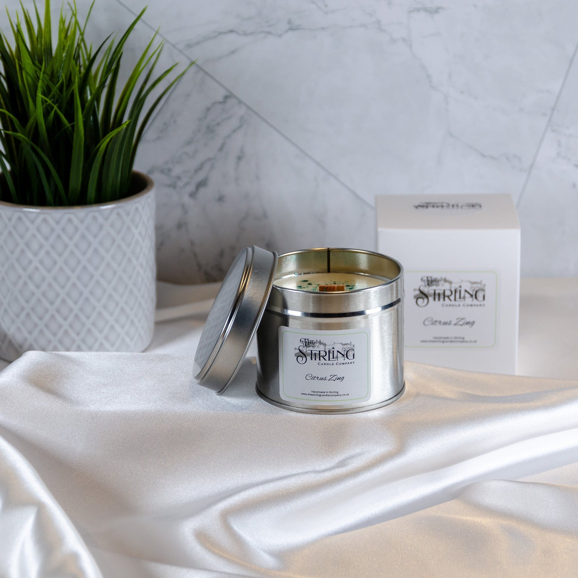 Citrus Zing - Travel Tin Candle - Wooden Wick - mezetto Shopify Collective The Stirling Candle Company