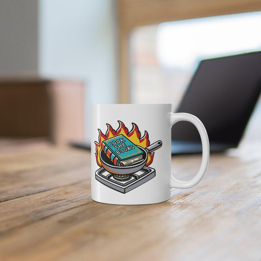 Cook the Books Mug | Punny 11 oz Cartoon Gift - mezetto KEOLIX KEOLIX