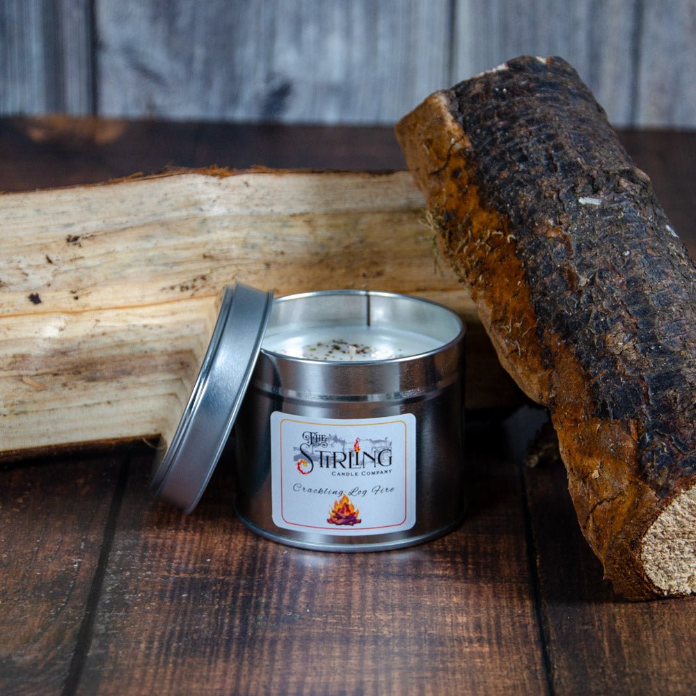Crackling Log Fire - Travel Tin Candle - Cotton Wick - mezetto Shopify Collective The Stirling Candle Company