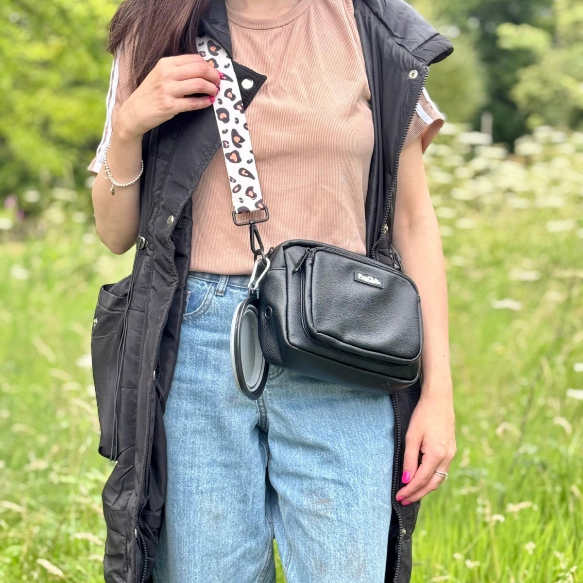 Crossbody Dog Walking Bag - Vegan Leather Black - mezetto PupClub Couture PupClub Couture