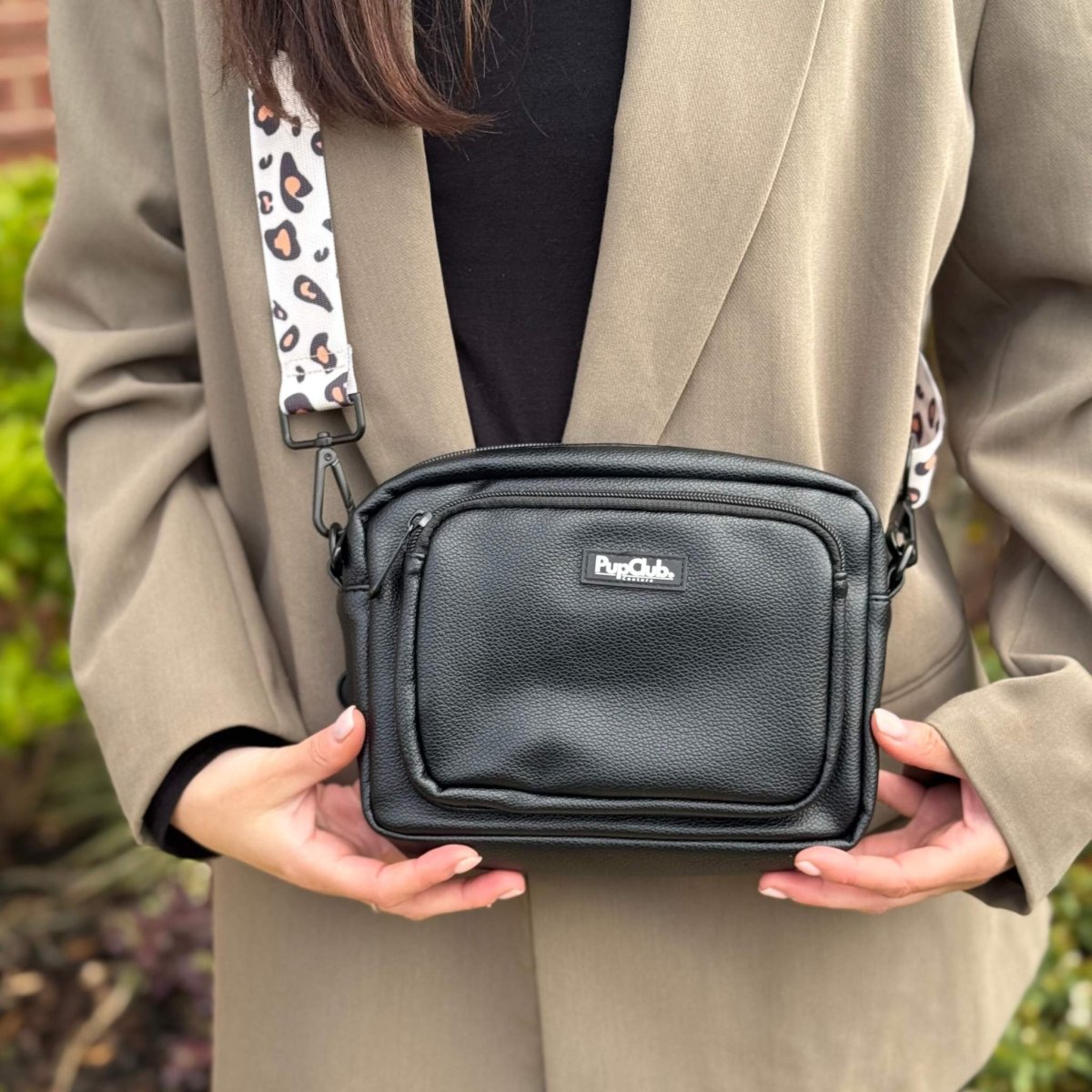 Crossbody Dog Walking Bag - Vegan Leather Black - mezetto PupClub Couture PupClub Couture