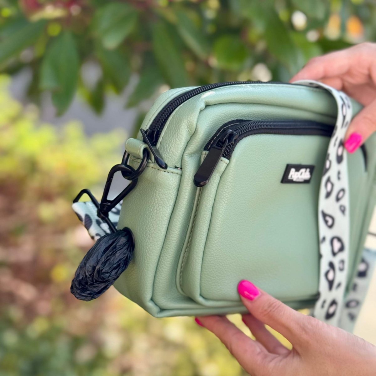 Crossbody Dog Walking Bag - Vegan Leather Sage Green - mezetto PupClub Couture PupClub Couture