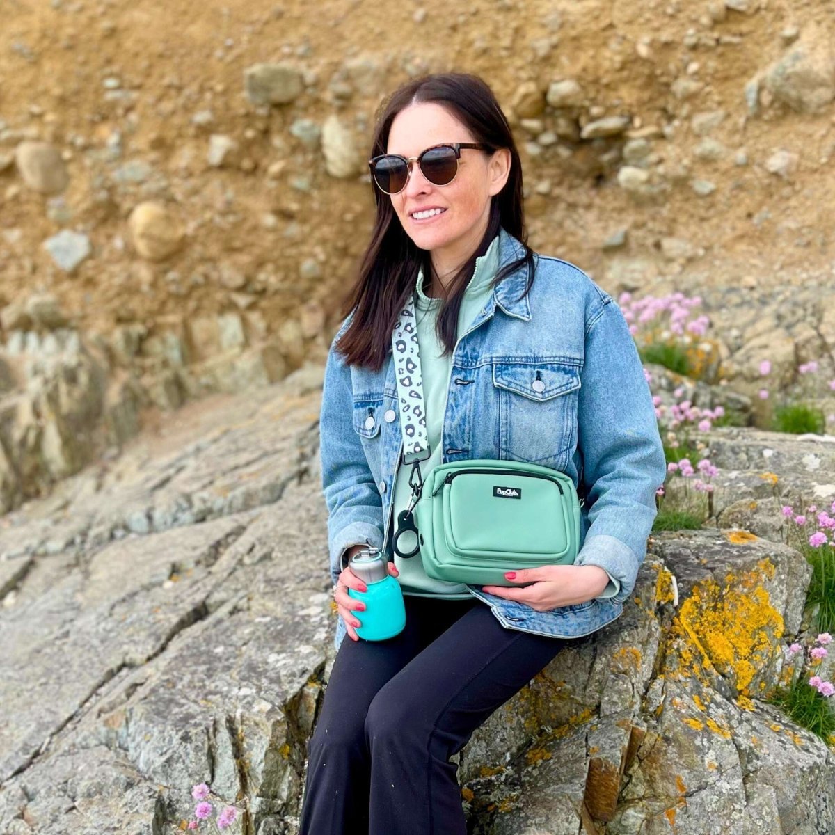 Crossbody Dog Walking Bag - Vegan Leather Sage Green - mezetto PupClub Couture PupClub Couture