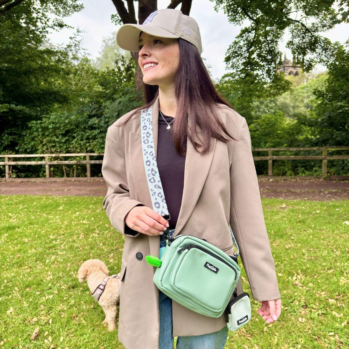 Crossbody Dog Walking Bag - Vegan Leather Sage Green - mezetto PupClub Couture PupClub Couture