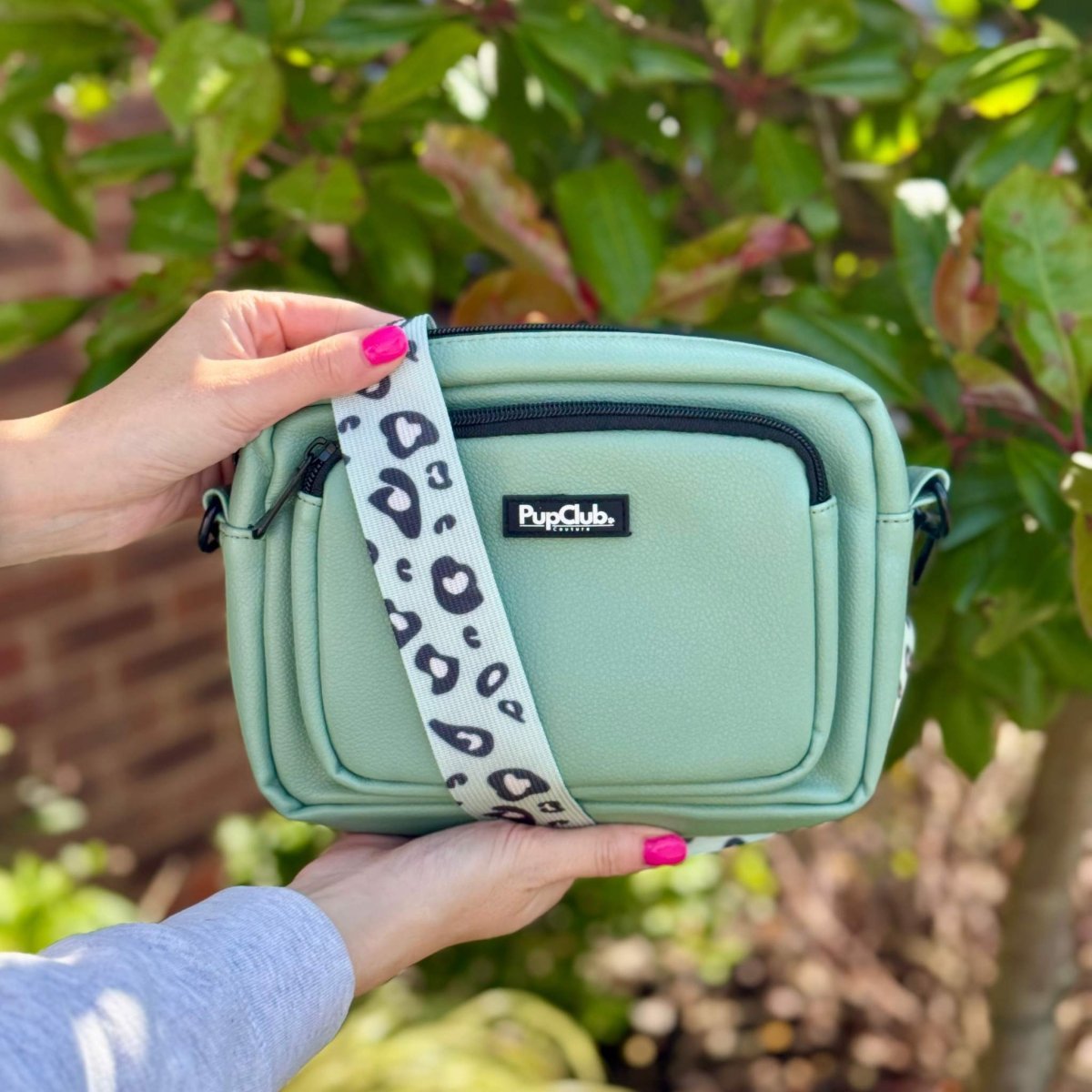 Crossbody Dog Walking Bag - Vegan Leather Sage Green - mezetto PupClub Couture PupClub Couture