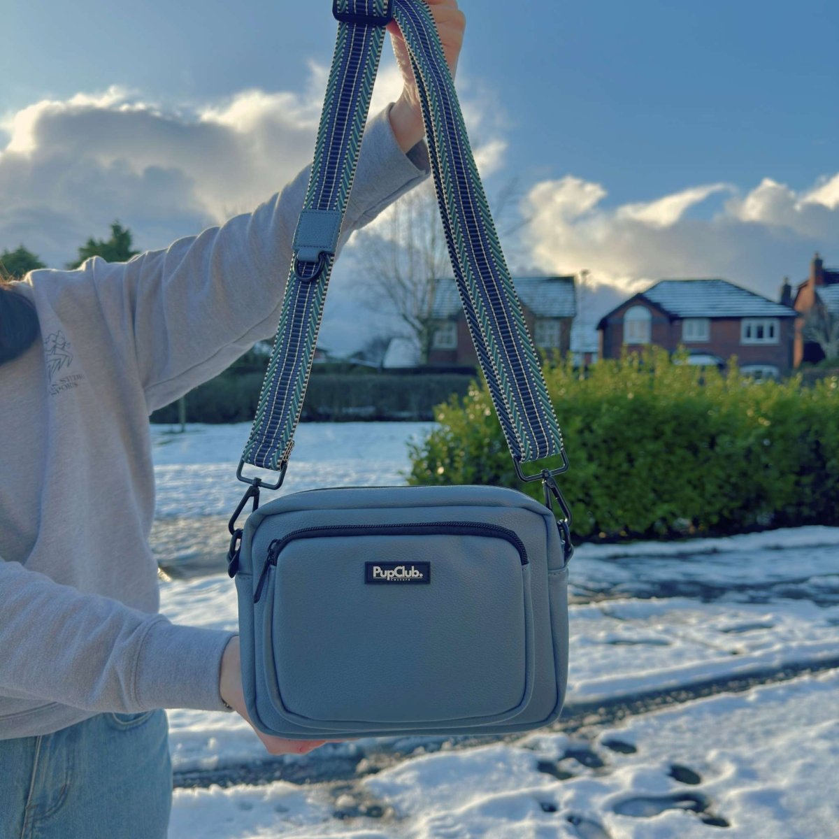 Crossbody Dog Walking Bag - Vegan Leather Slate Blue - mezetto PupClub Couture PupClub Couture