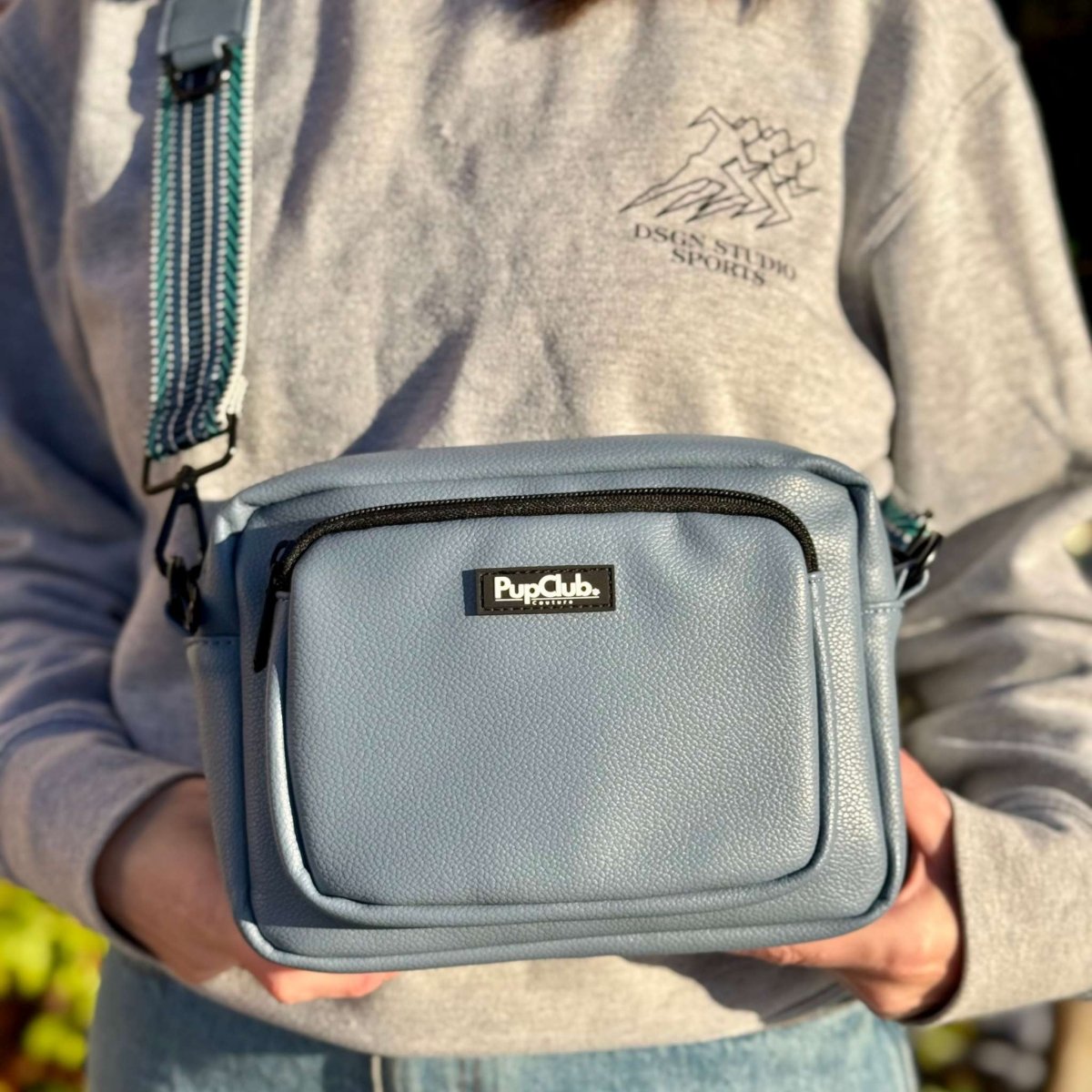 Crossbody Dog Walking Bag - Vegan Leather Slate Blue - mezetto PupClub Couture PupClub Couture