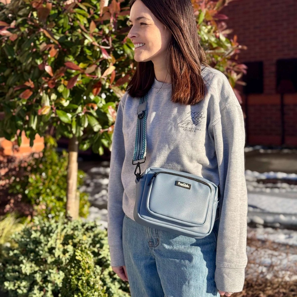 Crossbody Dog Walking Bag - Vegan Leather Slate Blue - mezetto PupClub Couture PupClub Couture