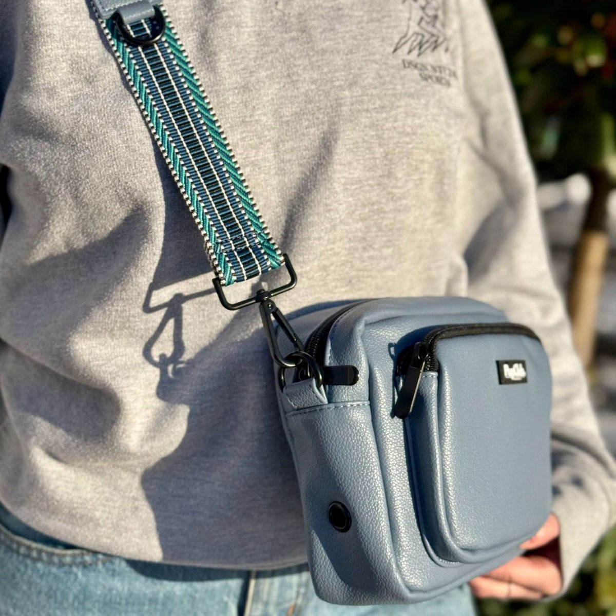 Crossbody Dog Walking Bag - Vegan Leather Slate Blue - mezetto PupClub Couture PupClub Couture
