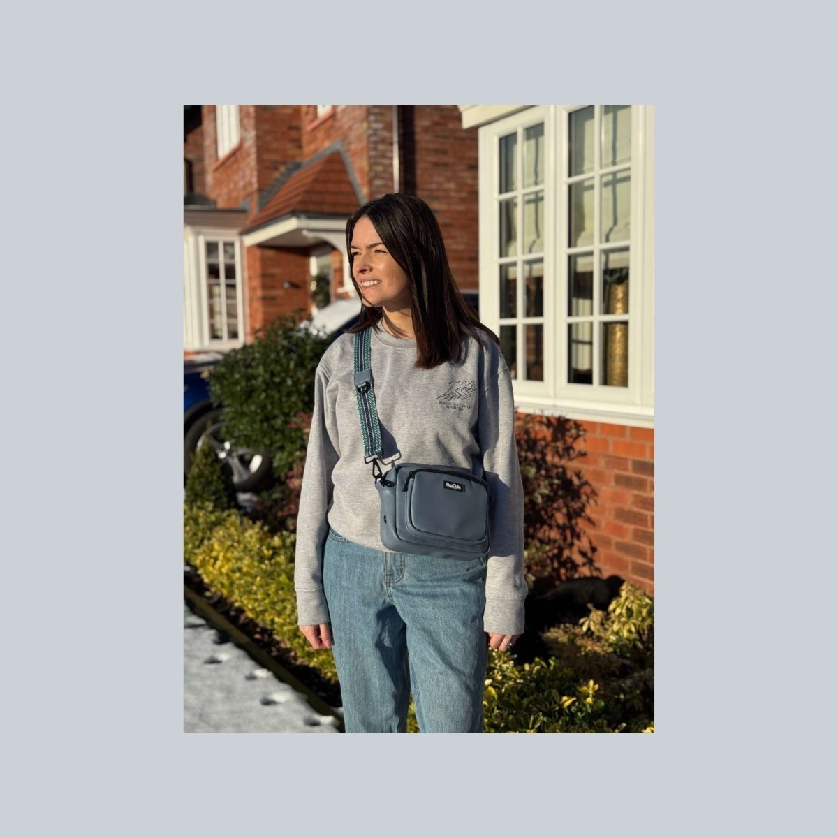 Crossbody Dog Walking Bag - Vegan Leather Slate Blue - mezetto PupClub Couture PupClub Couture