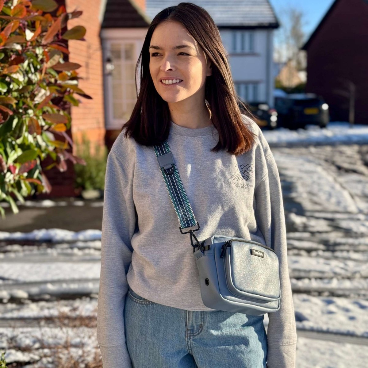 Crossbody Dog Walking Bag - Vegan Leather Slate Blue - mezetto PupClub Couture PupClub Couture