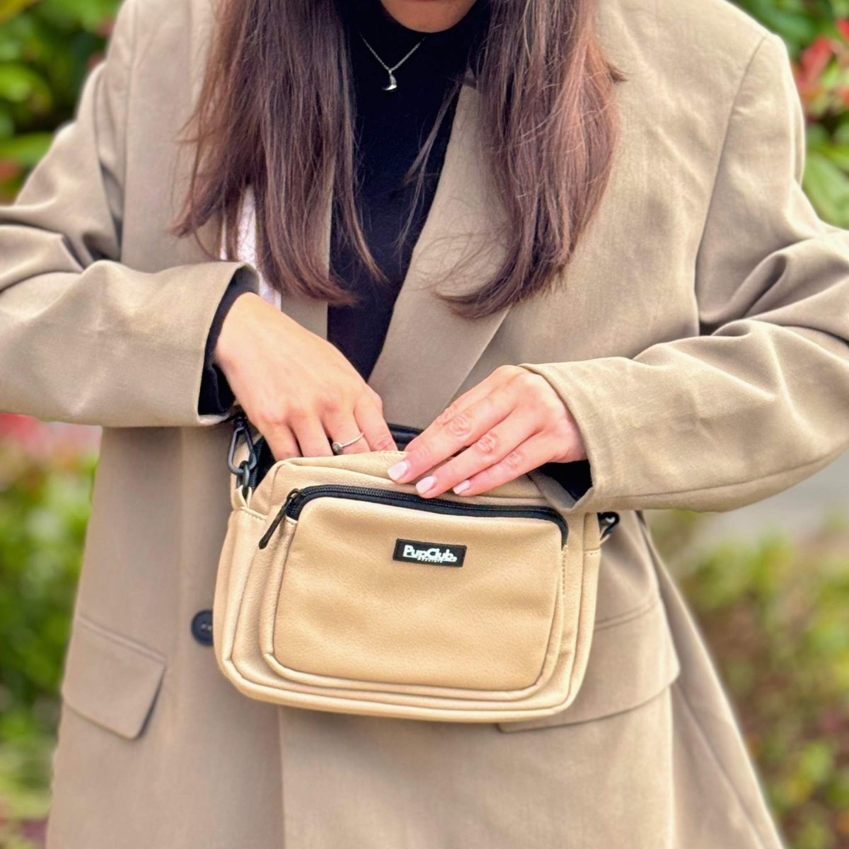 Crossbody Dog Walking Bag - Vegan Leather Tan - mezetto PupClub Couture PupClub Couture