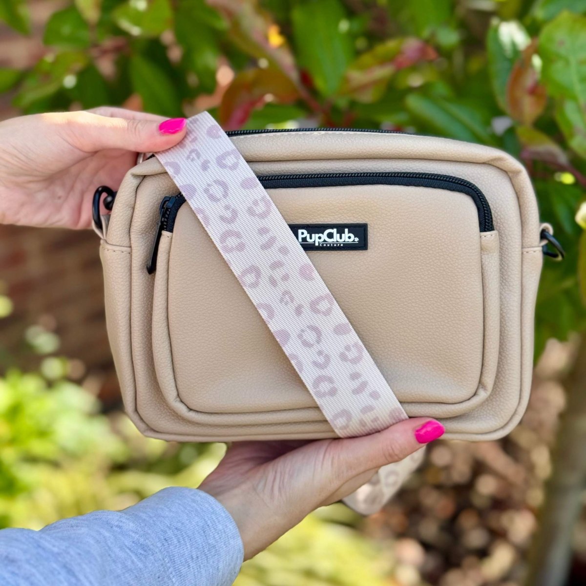 Crossbody Dog Walking Bag - Vegan Leather Tan