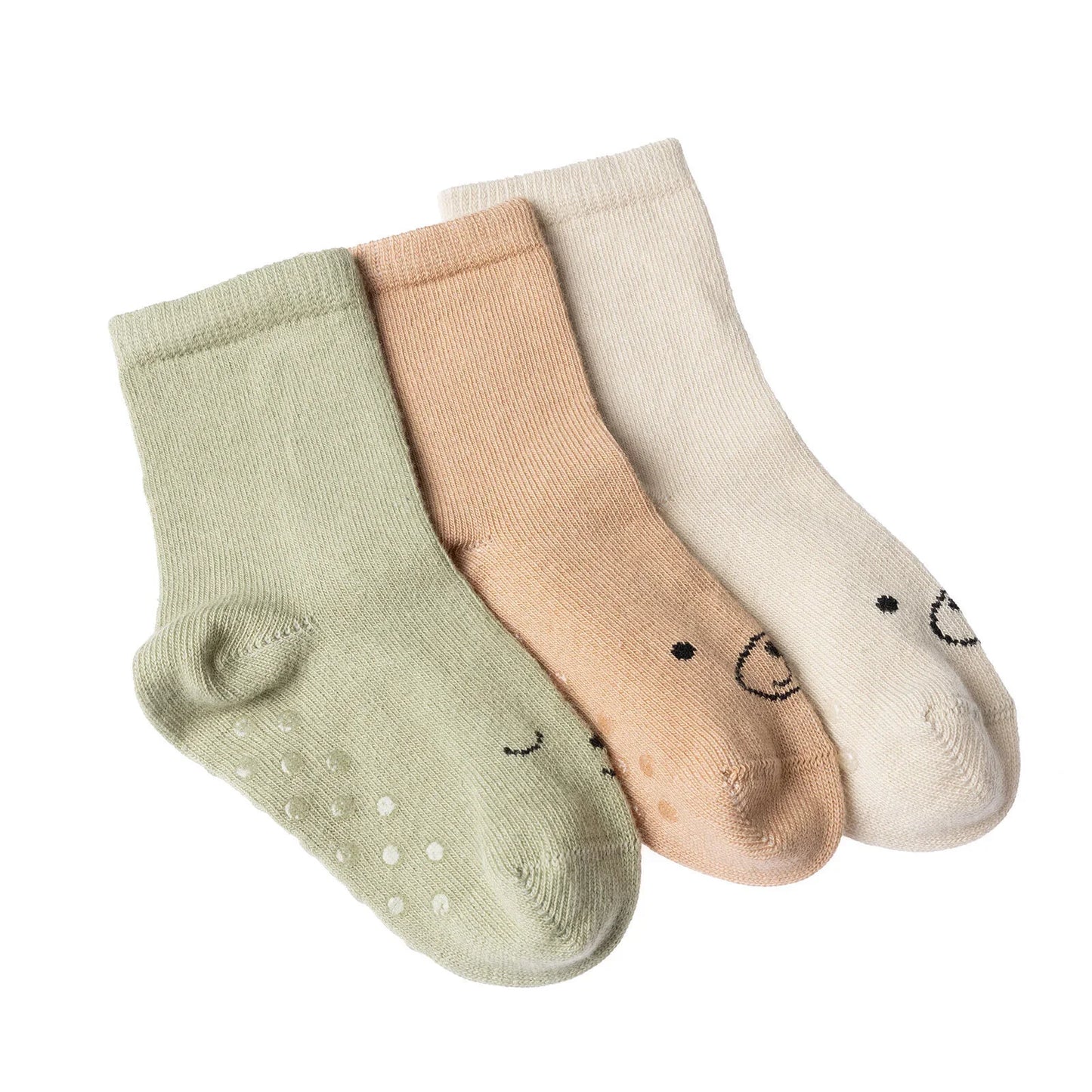 HelloBaby Boy Non-Slip Baby Socks 3 Pack - Beige
