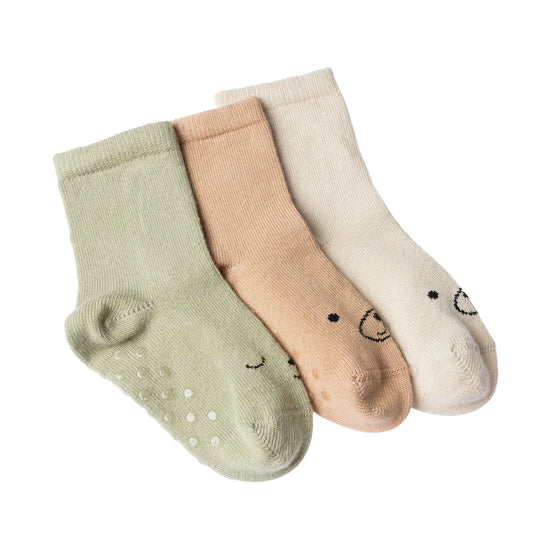 HelloBaby Boy Non-Slip Baby Socks 3 Pack - Beige