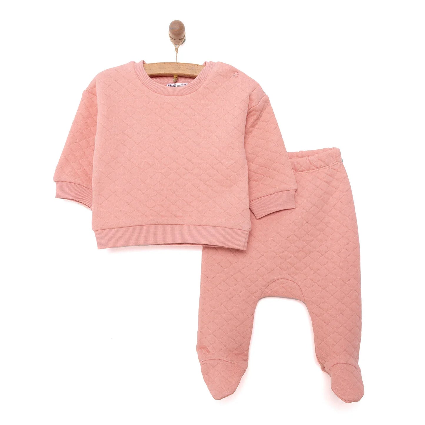 HelloBaby Newborn Quilted Sweatshirt-Footed Bottom - Dark Pink