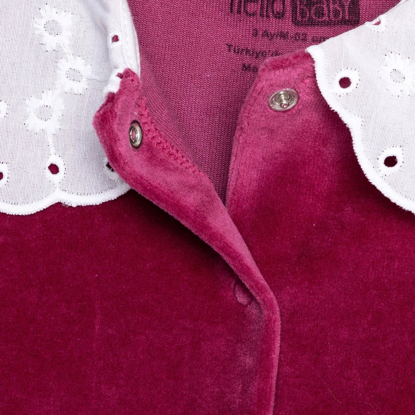HelloBaby Newborn Unisex Embroidered Velvet Jumpsuit - Fuchsia