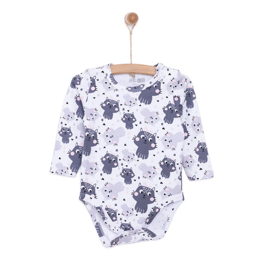HelloBaby Girl Cat Printed Long Sleeve Bodysuit - White