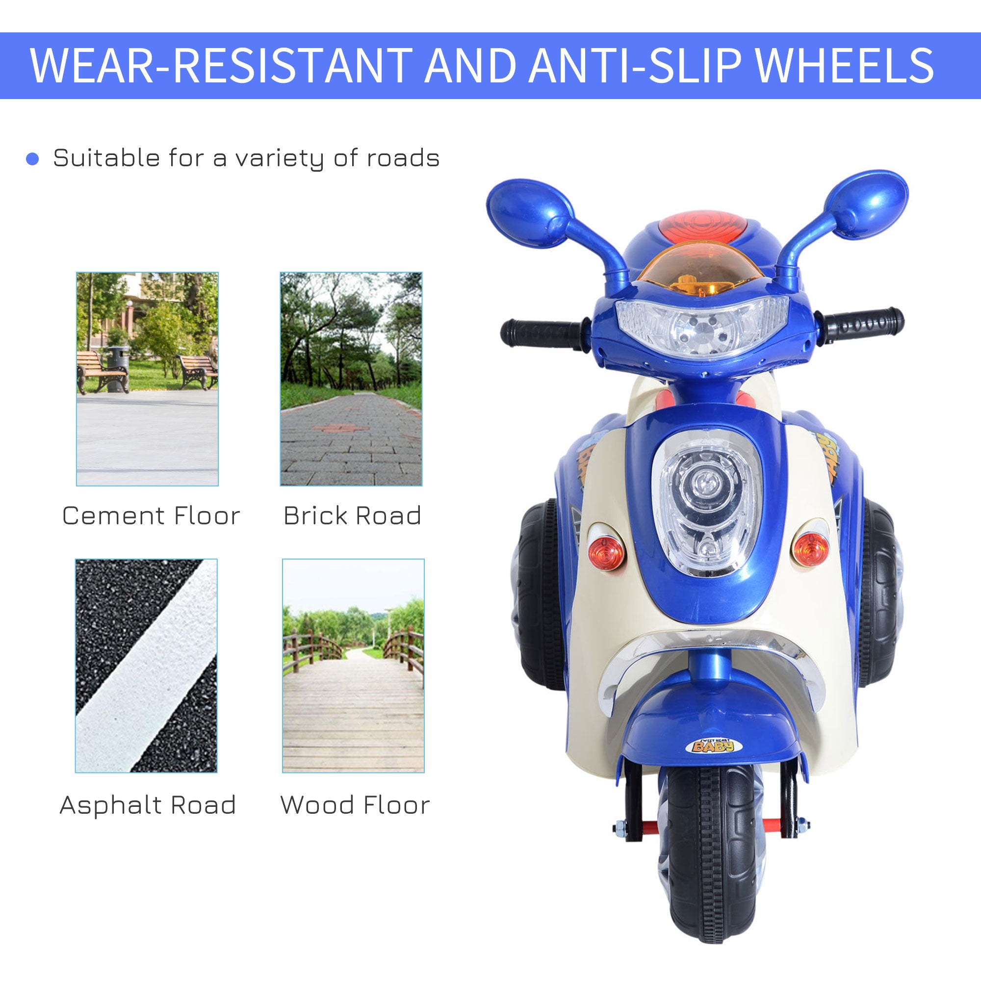 HOMCOM Electric Ride on Toy Tricycle Car-Blue-4