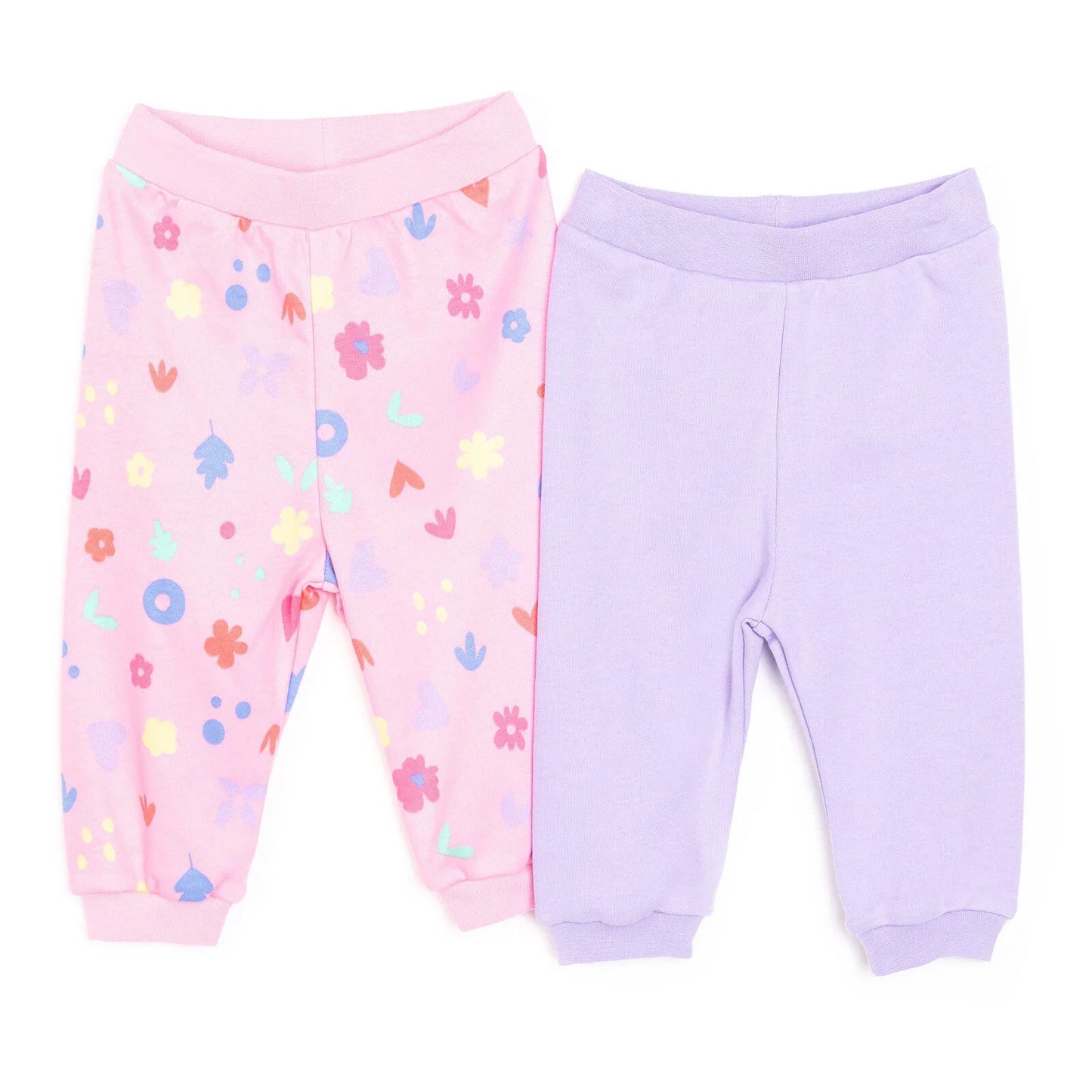 HelloBaby Basic Girl Flower Patterned Footed Bottom 2 pcs - Pink