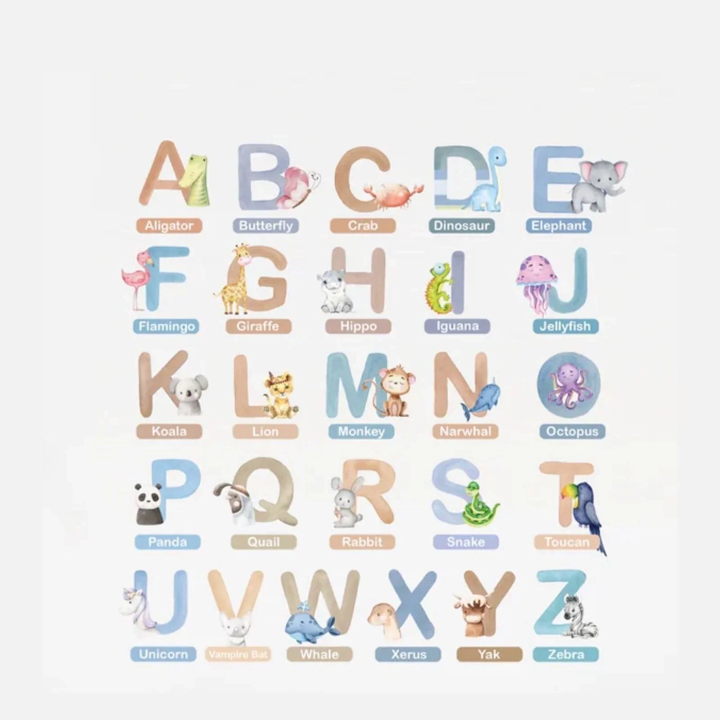 Live Vida Alphabet Wall Stickers with Animal Figures 26 pcs - Blue