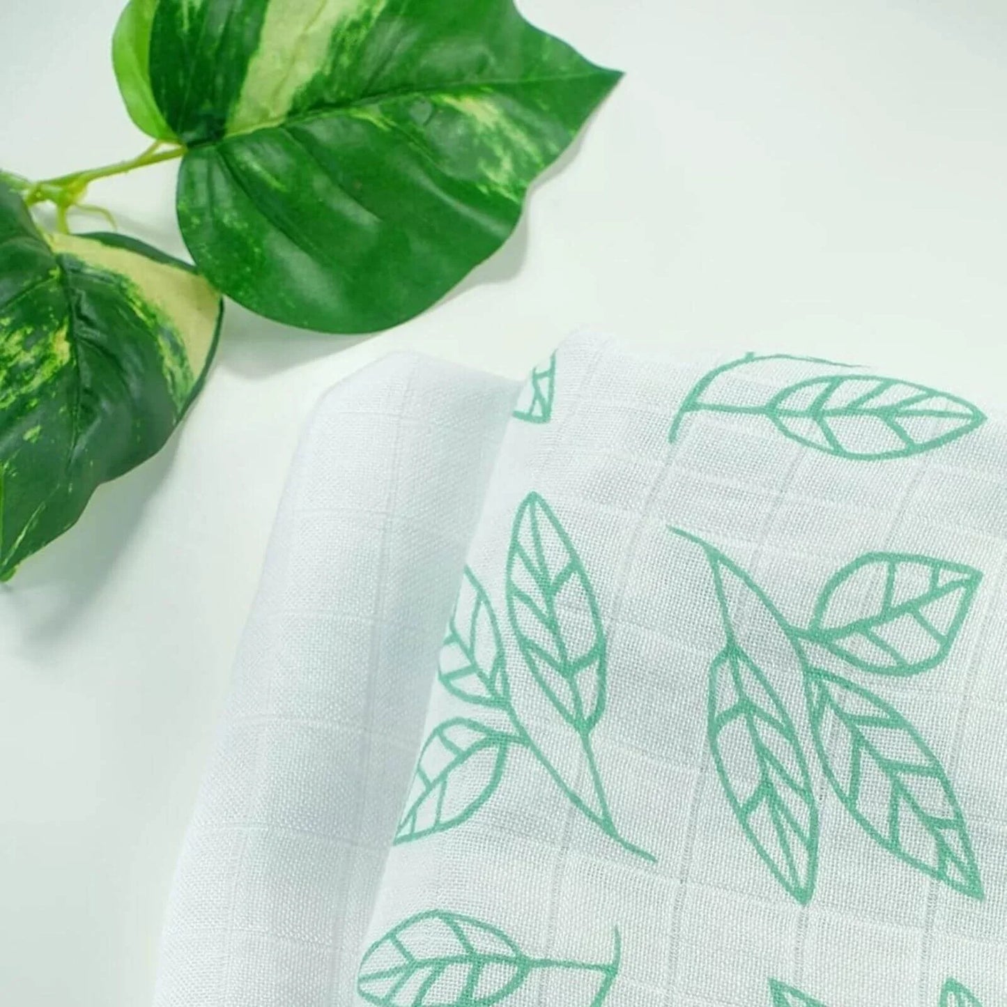 MuslinZ Bamboo/Organic Cotton Muslin Squares 70x70cm Pack of 3 - Aqua Leaf