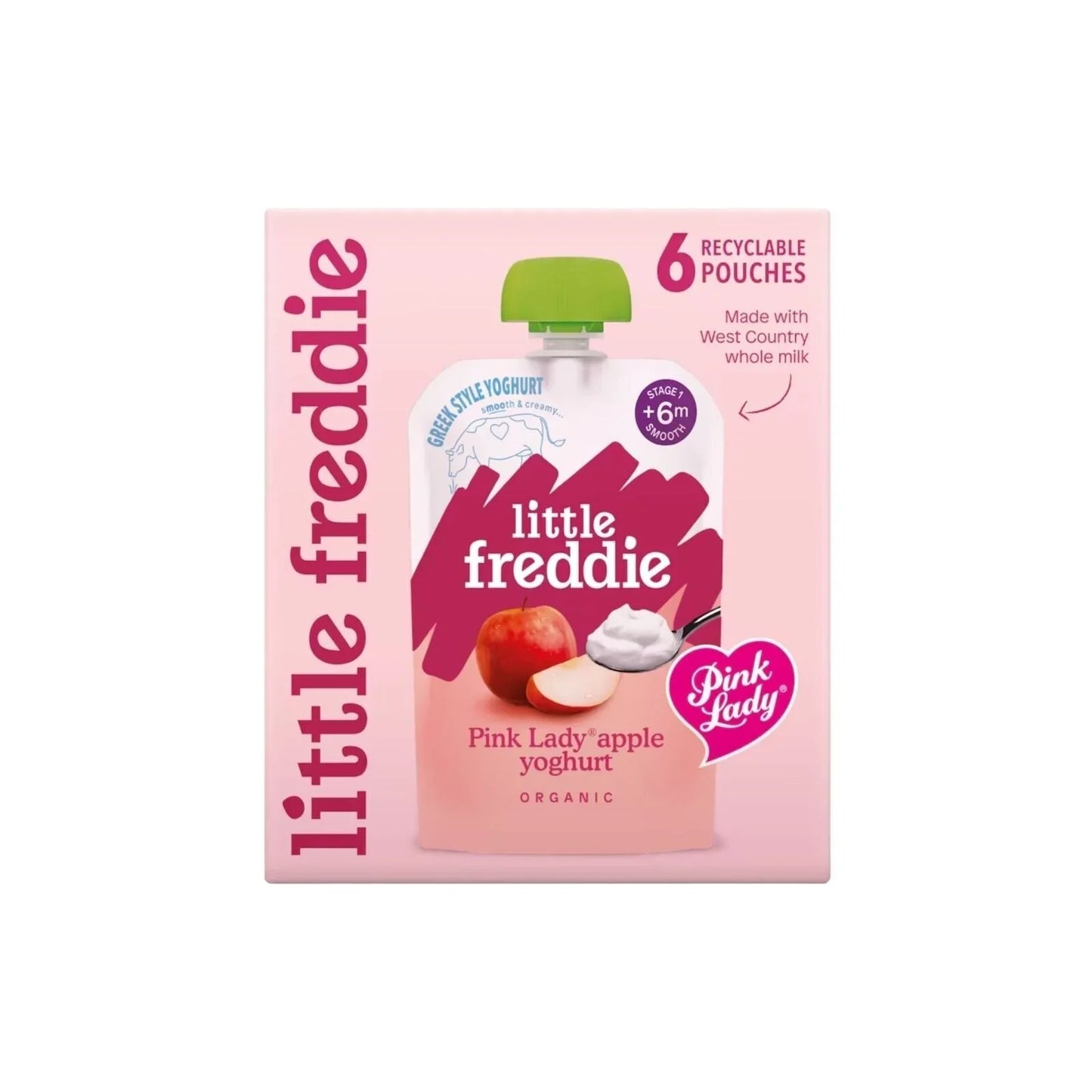 Little Freddie Organic Pink Lady Greek Style Yoghurt Baby Food Pouch Multipack 6+ months 600g (6x100g)