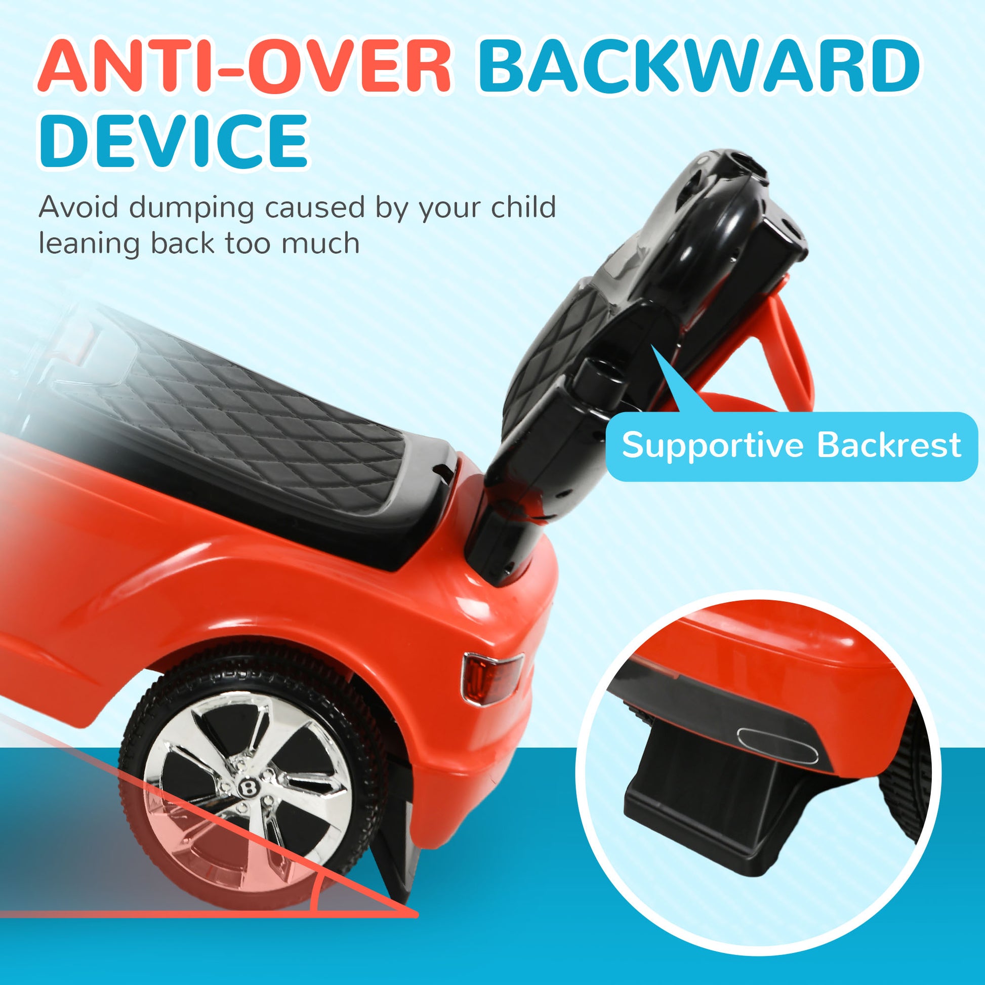 AIYAPLAY Bentley Bentayga Licensed 3-in-1 Baby Push Car, Ride on Car Sliding Car with Canopy, Horn Music in Red-4