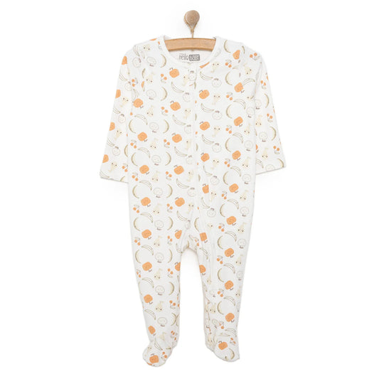 HelloBaby Newborn Girl Organic Footed Jumpsuit - Ecru