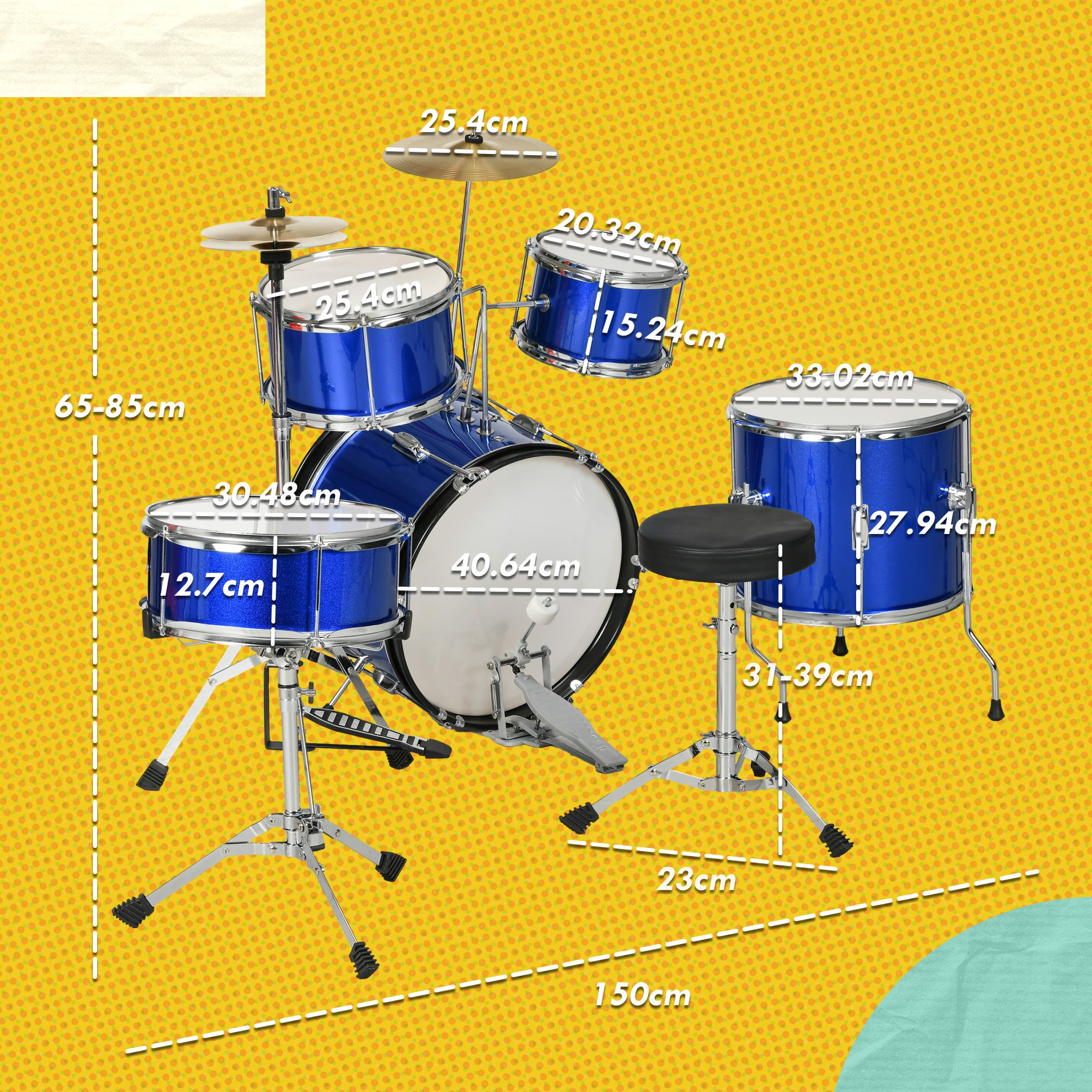 AIYAPLAY 11 Piece Kids Drum Kit with Stool, Drumsticks, Pedal, Cymbals, for 3-6 Years, Blue-1
