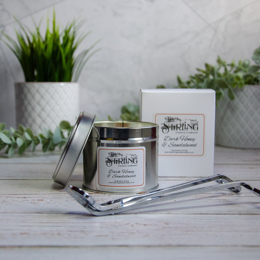 Dark Honey & Sandalwood - Travel Tin Candle - Wooden Wick - mezetto Shopify Collective The Stirling Candle Company