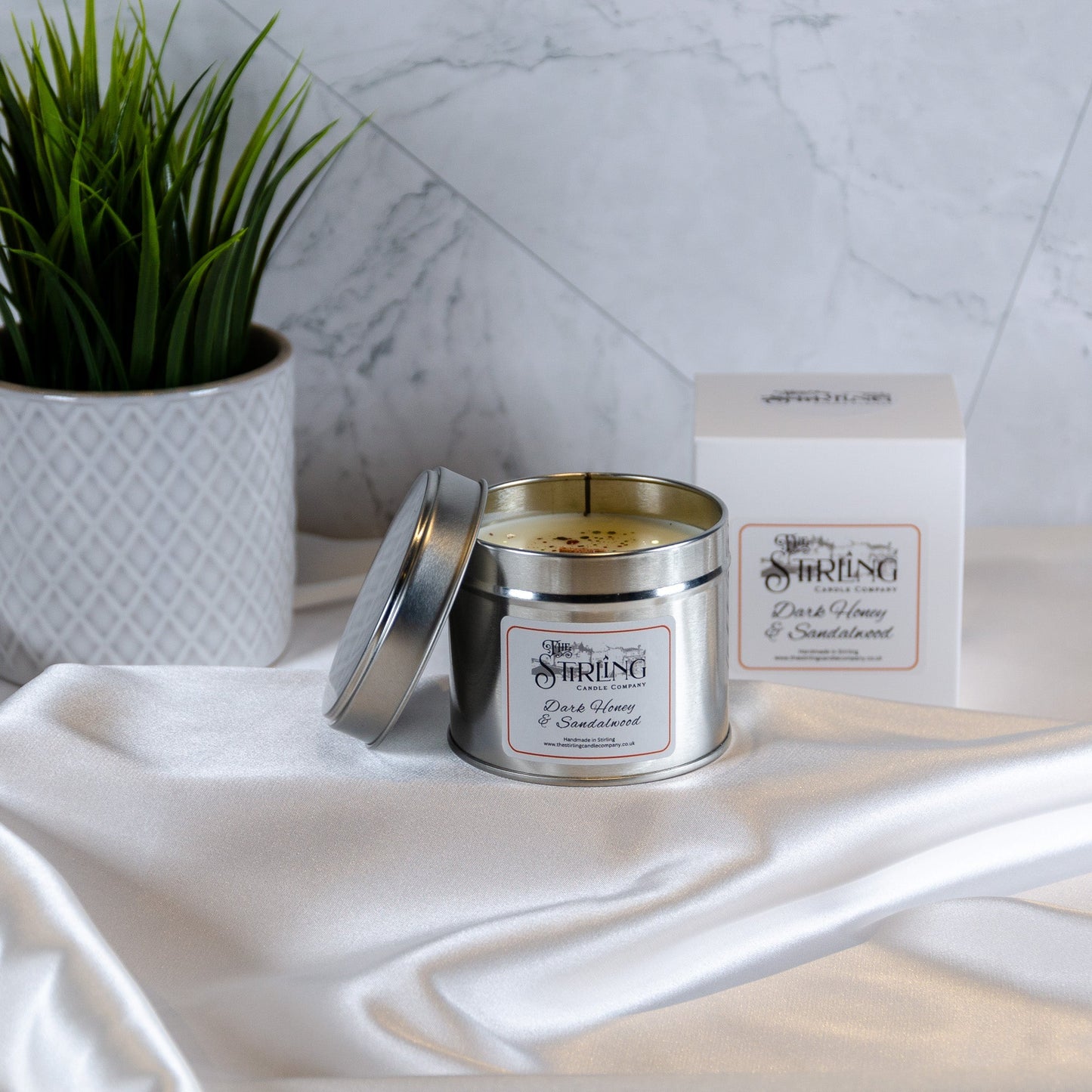 Dark Honey & Sandalwood - Travel Tin Candle - Wooden Wick - mezetto Shopify Collective The Stirling Candle Company