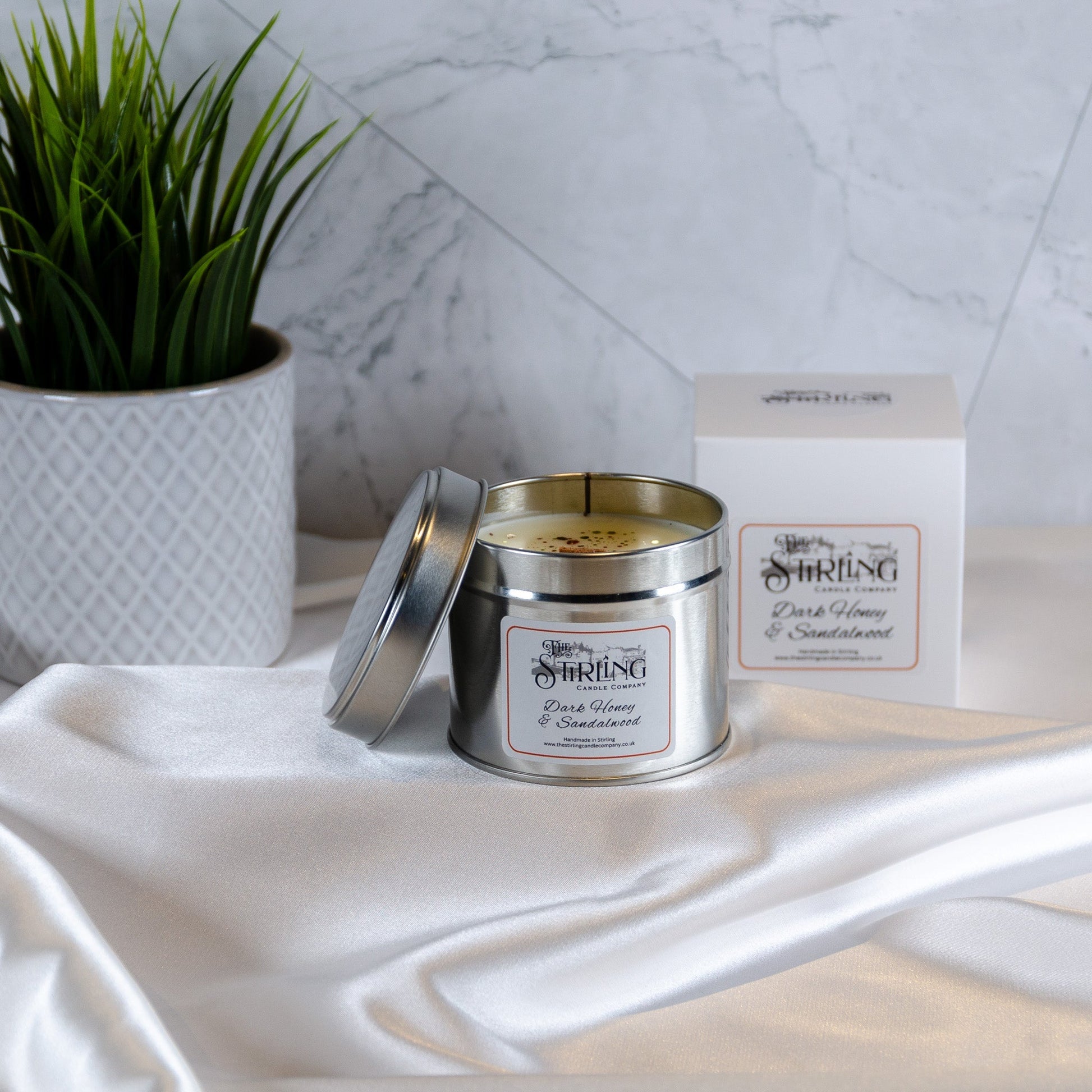 Dark Honey & Sandalwood - Travel Tin Candle - Wooden Wick - mezetto Shopify Collective The Stirling Candle Company