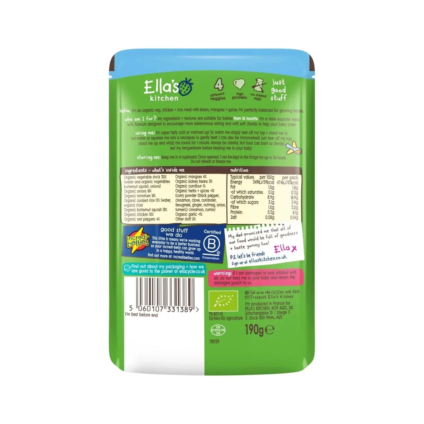 Ella's Kitchen Organic Caribbean Chicken Baby Food Pouch 10+ months 190g